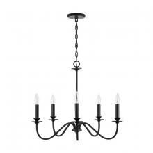  9F375A - 5-Light Chandelier in Matte Black with Decorative Double Bobeches