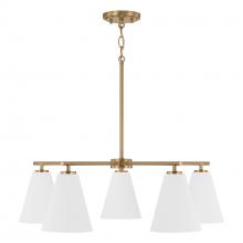  AA1040RE - 28"W x 8.25"H 5-Light Chandelier in Matte Brass and White