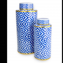  1200-0751 - Blue & White Optical Tea Jar Set of 2